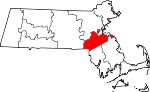 Mapa de Massachusetts con la ubicación del condado de Norfolk