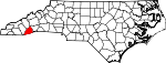 Mapa de Carolina del Norte con la ubicación del condado de Transylvania