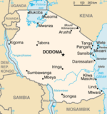 La estrella indica la ubicación de Dodoma en el mapa de Tanzania