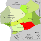 Localización de Aspe respecto a la comarca del Vinalopó Medio.