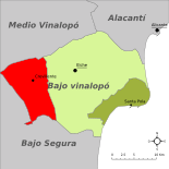 Localización de Crevillente respecto a la comarca del Baix Vinalopó