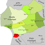 Localización de Hondón de los Frailes respecto a la comarca del Vinalopó Medio
