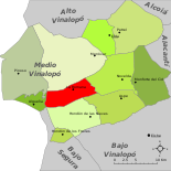 Localización de La Romana respecto a la comarca del Vinalopó Medio.