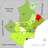 Localización de Aguas de Busot respecto a la comarca del Campo de Alicante