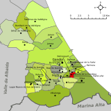 Localización de la Alquería de la Condesa con respecto a la comarca de la Safor