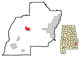 Ubicación en el condado de Barbour y en el estado de Alabama Ubicación de Alabama en EE. UU.