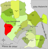 Localización de Benagéber respecto a la comarca de Los Serranos