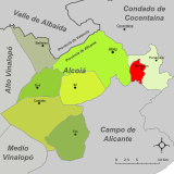Localización de Benifallim respecto a la comarca de la Hoya de Alcoy