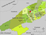Localización de Benisuera con respecto a la comarca del Valle de Albaida