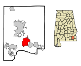 Ubicación en el condado de Dale y en el estado de Alabama Ubicación de Alabama en EE. UU.