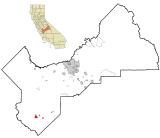 Ubicación en el condado de Fresno y en el estado de California Ubicación de California en EE. UU.