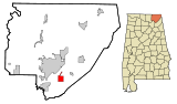 Ubicación en el condado de Jackson y en el estado de Alabama Ubicación de Alabama en EE. UU.
