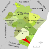 Localización de La Llosa respecto a la comarca de la Plana Baja