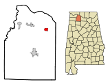 Ubicación en el condado de Lawrence y en el estado de Alabama Ubicación de Alabama en EE. UU.