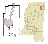 Ubicación en el condado de Lee, Misisipi Ubicación de Misisipi en EE. UU.