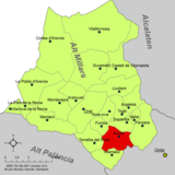 Localización de Ayódar respecto a la comarca del Alto Mijares
