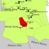 Localización de Alcácer respecto a la comarca de la Huerta Sur