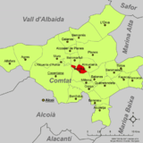 Localización de Benillup respecto a la comarca del Comtat