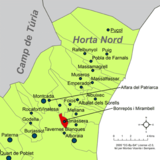 Localización de  Bonrepós y Mirambell  respecto a la comarca de la Huerta Norte