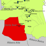 Localización de Picasent respecto a la comarca de la Huerta Sur