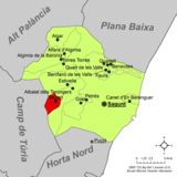 Localización de Segart respecto a la comarca del Campo de Morvedre
