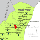 Localización de Vinalesa respecto a la comarca de la Huerta Norte