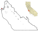 Ubicación en el condado de Monterrey y en el estado de California Ubicación de California en EE. UU.