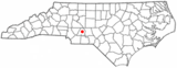 Ubicación en el condado de Stanly y en el estado de Carolina del Norte Ubicación de Carolina del Norte en EE. UU.