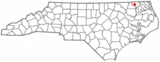 Ubicación en el condado de Gates y en el estado de Carolina del Norte Ubicación de Carolina del Norte en EE. UU.