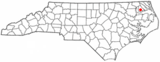 Ubicación en el condado de Perquimans y en el estado de Carolina del Norte Ubicación de Carolina del Norte en EE. UU.