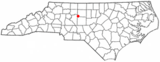 Ubicación en el condado de Randolph,condado de Guilford, condado de Davidson y condado de Forsyth y en el estado de Carolina del Norte Ubicación de Carolina del Norte en EE. UU.