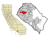 Ubicación en el condado de Orange y en el estado de California Ubicación de California en EE. UU.