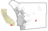 Ubicación en el condado de San Diego y en el estado de California Ubicación de California en EE. UU.