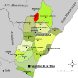 Localización de Sarratella respecto a la comarca de la Plana Alta