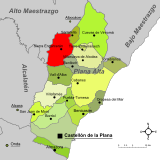 Localización de Sierra Engarcerán respecto a la comarca de la Plana Alta