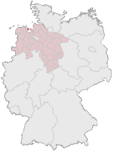 Mapa de Alemania, posición de Wilhelmshaven destacada