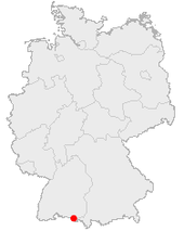 Mapa de Alemania, posición de Friedrichshafen destacada
