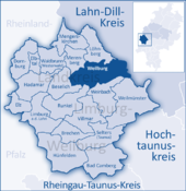 Mapa de Alemania, posición de Weilburg destacada