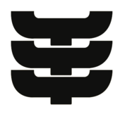 El logotipo consiste en tres elementos idénticos apilados. Cada uno de ellos tiene la forma de una letra "C" girada con un saliente en la parte inferior central.
