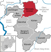 Mapa de Alemania, posición de Wermelskirchen destacada