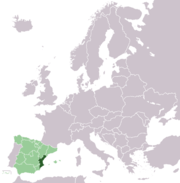 Localización de la Comunidad Valenciana en la Península Ibérica, y de España en Europa