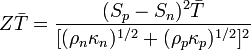 Z\bar{T} = {(S_p - S_n)^2 \bar{T} \over [(\rho_n \kappa_n)^{1/2} + (\rho_p \kappa_p)^{1/2}]^2} 