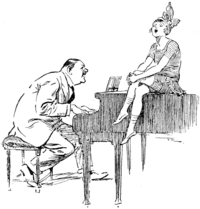 Caricatura en Punch del 25 de agosto de 1920, mostrando a Charles Hawtrey acompañando a Joan Barry