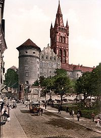 Castillo de Königsberg a principios del siglo XX, el cual fue mandado destruir por las autoridades soviéticas por constituir un "símbolo del fascismo y del militarismo prusiano".