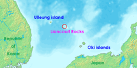 Mapa mostrando la situación de las Rocas de Liancourt