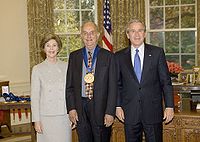 Louis Auchincloss with President Bush.jpg