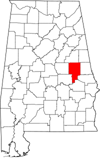 Mapa de Alabama con el Condado de Tallapoosa resaltado