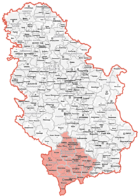 Mapa de Serbia con la región de Kosovo destacada