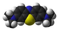 Space-filling model of methylene blue in its oxidised form