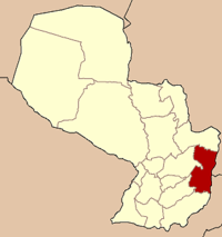 Localización del departamento de Departamento Alto Paraná en el mapa de Paraguay.